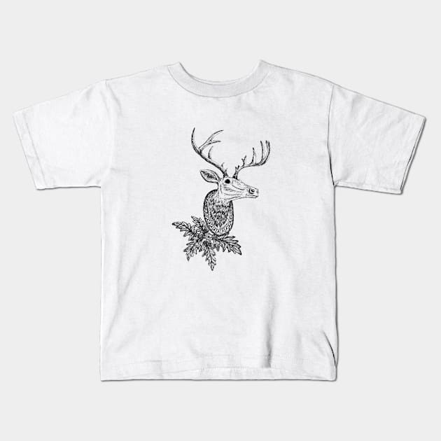 Deer Head with Leaves Kids T-Shirt by KatyaZorin